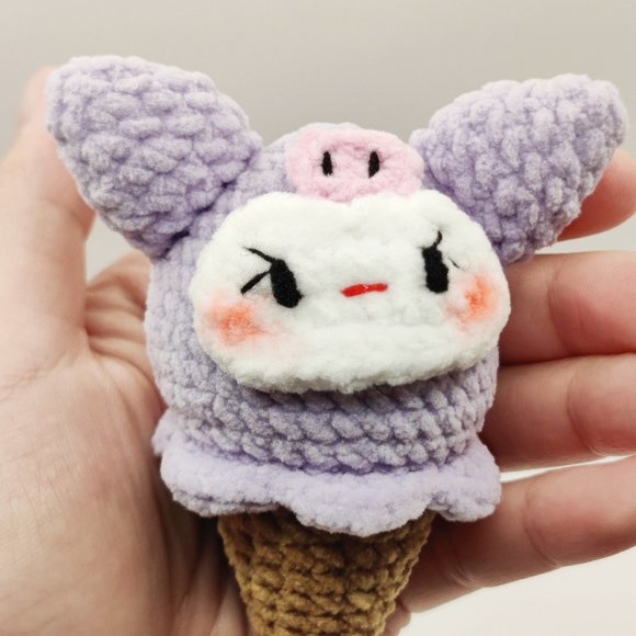 Handmade Amigurumi Crochet Sanrio Kuromi Ice Cream Cone - Picture 7 of 9
